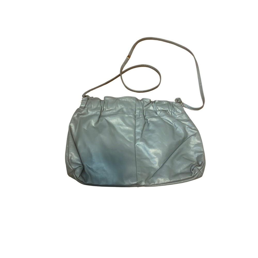 Crossbody Bag Vintage Pouch Grey Ruched Leather Minimalist Shoulder